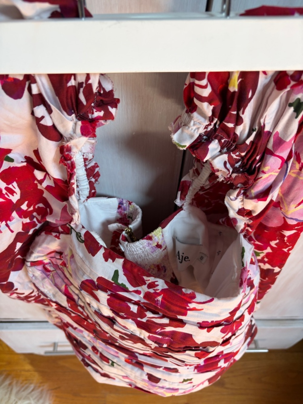 Aje Red & Pink Floral Ruched top